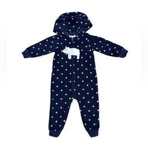 Carter's Baby Toddler Girl Polka Dot Polar Bear Fleece Romper Size 12 Months